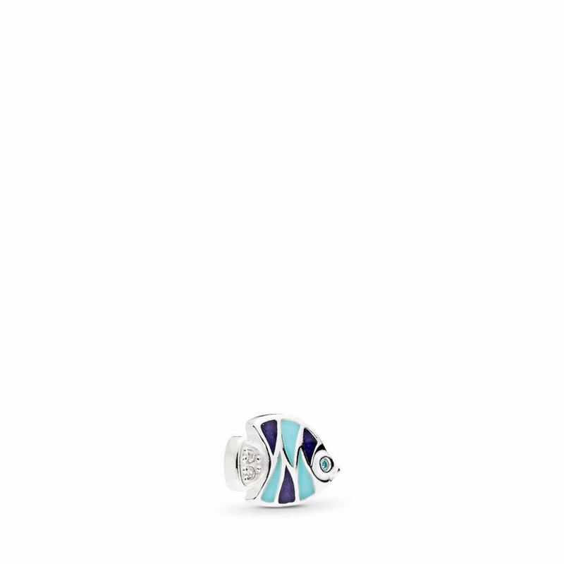 Pandora Tropical Fish Petite Locket Charm Ireland - Sterling Silver/Enamel/Blue/Cubic Zirconia - 935